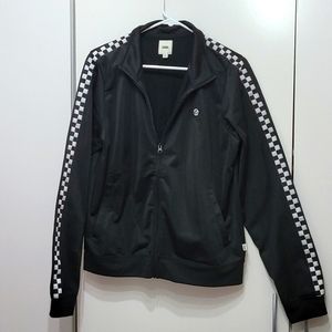 Vans Check Mark Full Zip Black Track Jacket with Checkerboard Sleeves XL